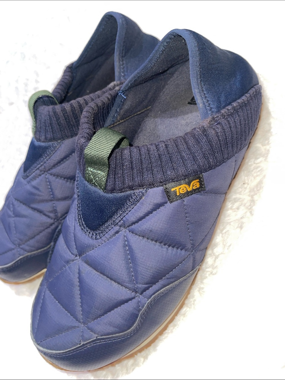 Teva Navy Quilted Slip-On Shoes with Green Heel Tab - Picture 2 of 6